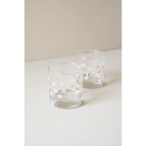 Two clear glass tumblers filled with drinks in a Heavy-based 11oz Checkered Cocktail Glass