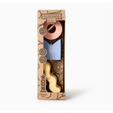 Chocolate toy set in a kraft box showcasing natural rubber floating stacking blocks
