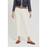 Ecru high rise Aberdeen Ankle Crop jeans with leather belt and loafers