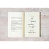 Open book with an inspiring hope quote, featured in Eileen Lamb’s And Yet – Here You Are