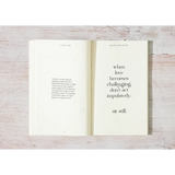Open book with minimalist love text from And Yet – Here You Are by Eileen Lamb, Edwardsville