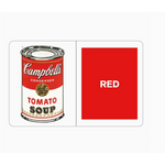 Campbell’s Tomato Soup can next to a red block in Andy Warhol board book for kids