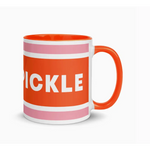 Colorful orange and pink striped Après Pickleball Mug perfect for any pickleball lover
