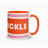 Colorful orange and pink striped Après Pickleball Mug perfect for any pickleball lover