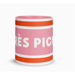 Pink and orange striped Après Pickleball Mug perfect for any pickleball lover