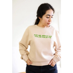 Beige Waffle Pullover featuring neon text about a good color palette vibes