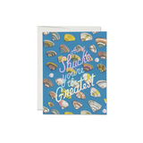 Blue seashell patterned Aww Shucks friendship greeting card with polished prints