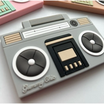 Retro Boom Box Silicone Teether for cool babies with a stylish cassette design