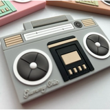 Retro Boom Box Silicone Teether for cool babies with a stylish cassette design