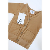 Tan button-up vest with patch pockets for the Buttery Soft Baby Grandpa Cardigan, perfect for holiday season