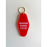 Red motel keychain with Badass Babes Club text for fierce vintage vibes
