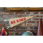 Tan Be Kind Pennant Flag with red lettering, perfect for stylish womens clothes and polished prints