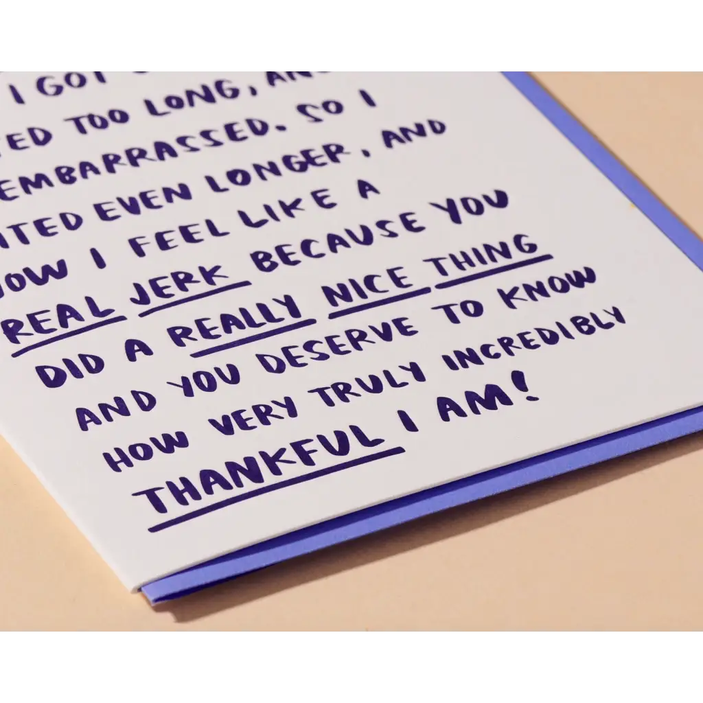 Handwritten thank you card showcasing best intentions for everyday life with blue text