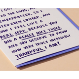 Handwritten thank you card showcasing best intentions for everyday life with blue text