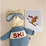 Plush Benjamin Bear ski plushie in cozy blue sweater and hat, perfect for snow fun!