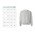 Light gray crewneck sweatshirt with size chart from Big Fan Football Embroidered collection