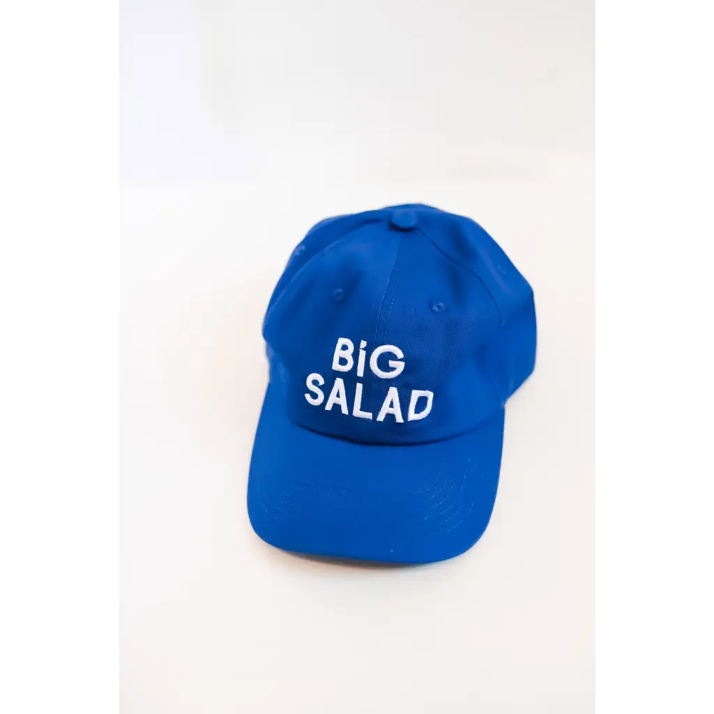 Blue Big Salad Dad Hat with fun embroidery for a stylish look. Perfect for any casual outfit