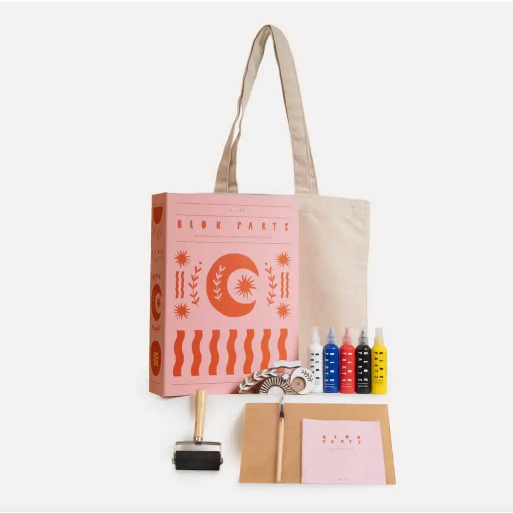 Block printing kit for Blok Parti Cosmic Print tote with polished prints and DIY fun