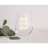 Stylish Boss of the Year 12oz wine glass with glowing text for a sophisticated look