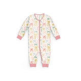 Cute Bow Babe Bamboo Baby Sleeper in a fun bow pattern with pink, yellow, and blue
