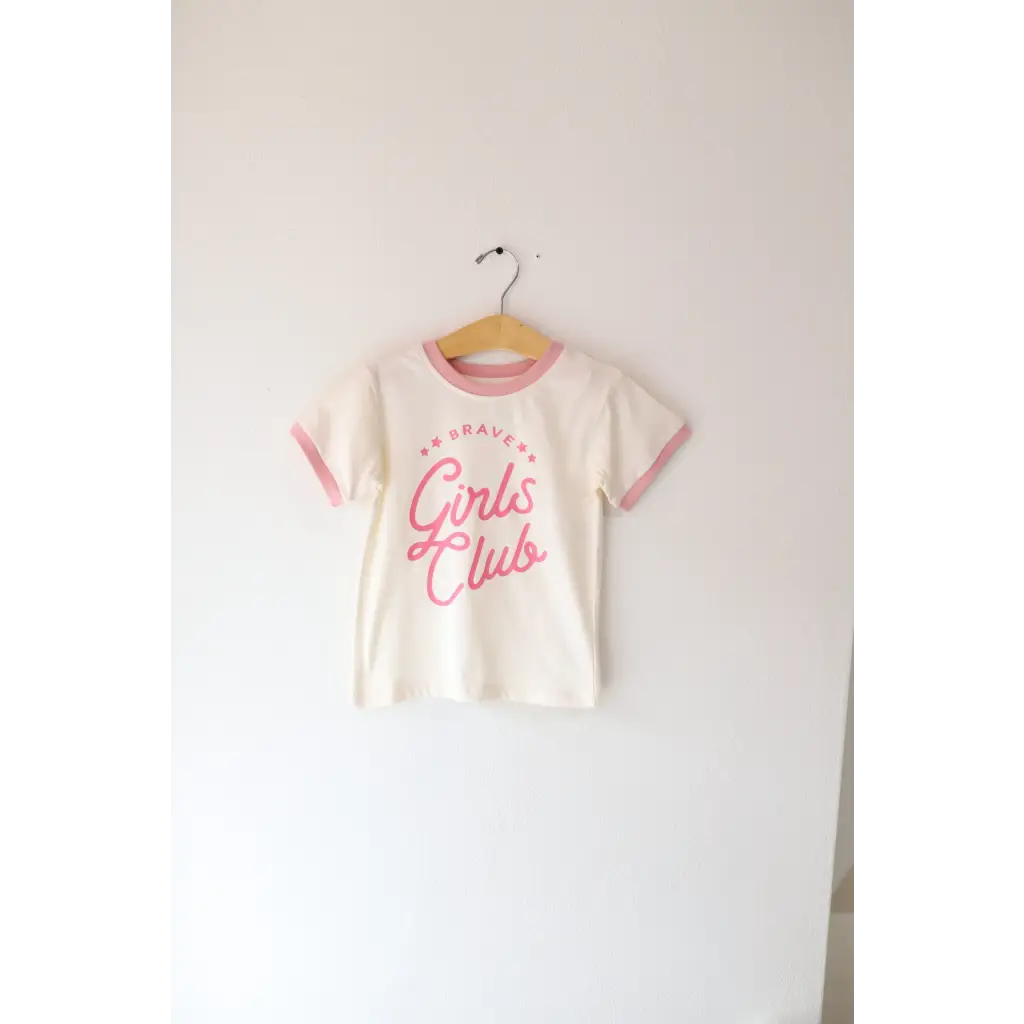 Stylish White T-Shirt with Pink Trim and Girls Club Text from Brave Girls Club collection