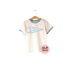 White Bunny Hive Signature Ringer Tee with blue trim perfect for casual wear