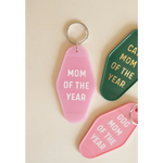 Pink Mom of the Year keychain from Cat Mom Motel collection, perfect gift for cat moms