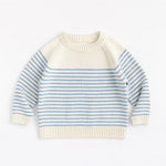 Cream and blue striped sweater made of soft cotton with polished prints, long sleeves