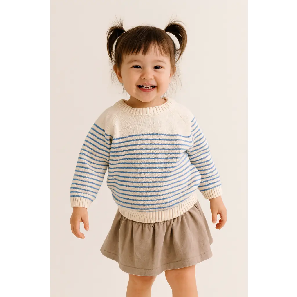 Cute toddler in Charlie 100 Percent Cotton Striped Sweater with soft cotton feel