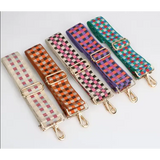 Colorful checkerboard adjustable purse straps with metal clasps for a fun style upgrade