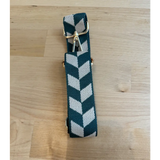 Stylish green and gray chevron belt with metal buckle for adjustable purse straps