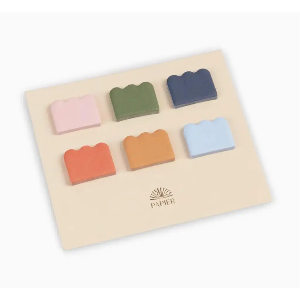 Colorful scalloped sticky notes on a board for Cloud Sticky Index Tabs highlighting Cloud Sticky