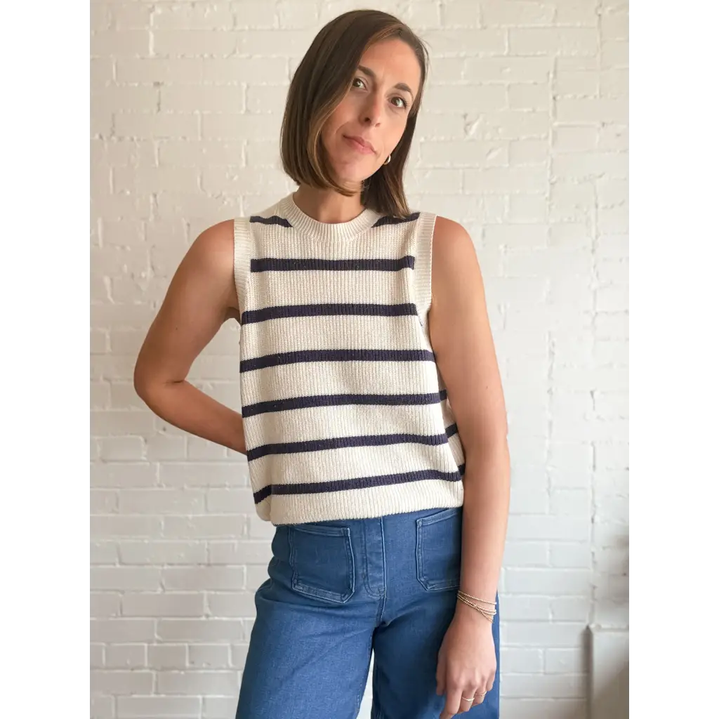 Colleen Striped Sweater Vest with stylish knit stripes perfect for casual looks