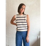 Colleen Striped Sweater Vest featuring a sleeveless knit striped top perfect for layered looks