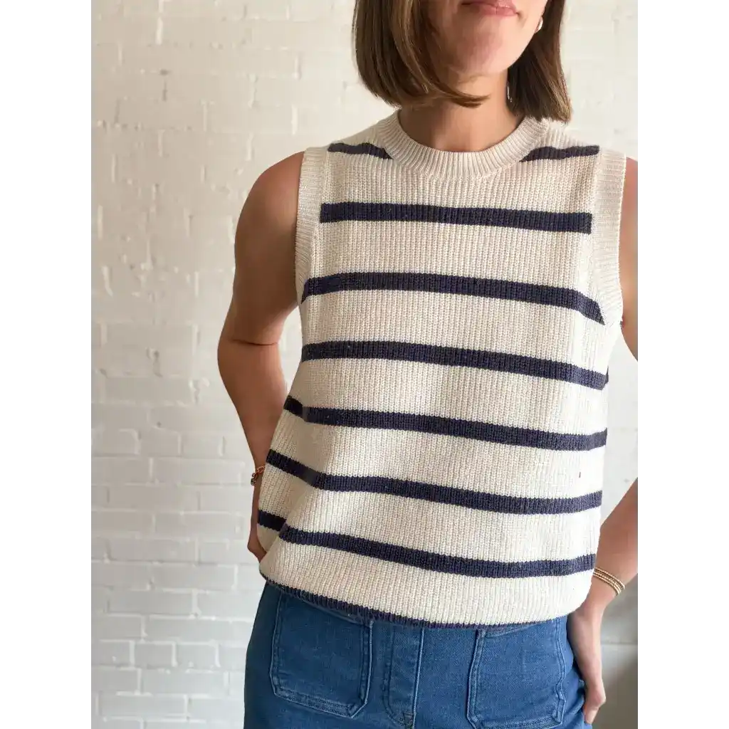 Colleen striped sweater vest featuring a stylish striped knit pattern for a casual look