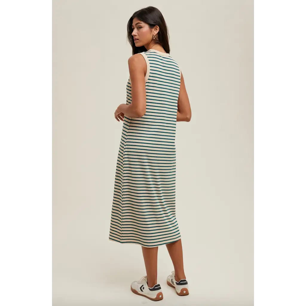 Dallas Striped Midi Ribbed Knit Dress perfect for stylish womens clothes and moms