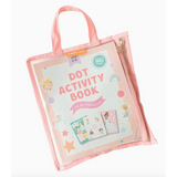 Pink zippered tote bag with Dot Sticker Activity Kit and Dot Marker Activity Book for ages 3-6