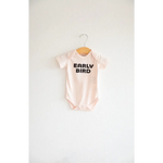 White Early Bird Onesie for adorable babies who love early wake-up calls
