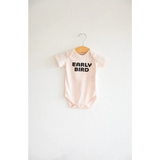 White Early Bird Onesie for adorable babies who love early wake-up calls