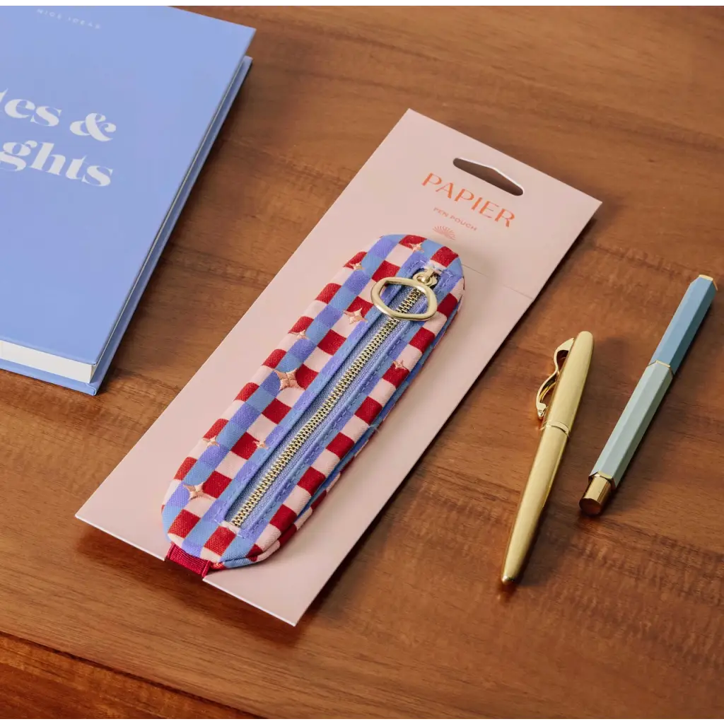 Red and blue checkered pen pouch from Elastic Notebook Pen Pouch with stylish prints
