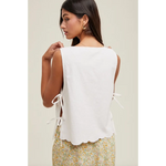 White tie-side tank top from Eliza Tie-Side Tank, perfect for stylish womens clothes