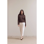 Ellia brown button-up henley sweater for stylish womens clothes