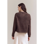 Ellia henley sweater in brown textured cropped style