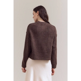 Ellia henley sweater in brown textured cropped style