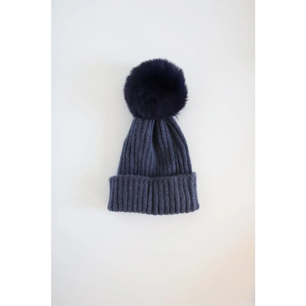 Dark gray Eloise Pom Pom Beanie for kids, perfect for stylish moms and polished prints