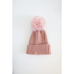 Cute Pink Knit Winter Beanie with Fluffy Pom-Pom for Kids, perfect stylish accessory