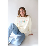 White Empathy Midweight Crewneck Sweatshirt with colorful text design front