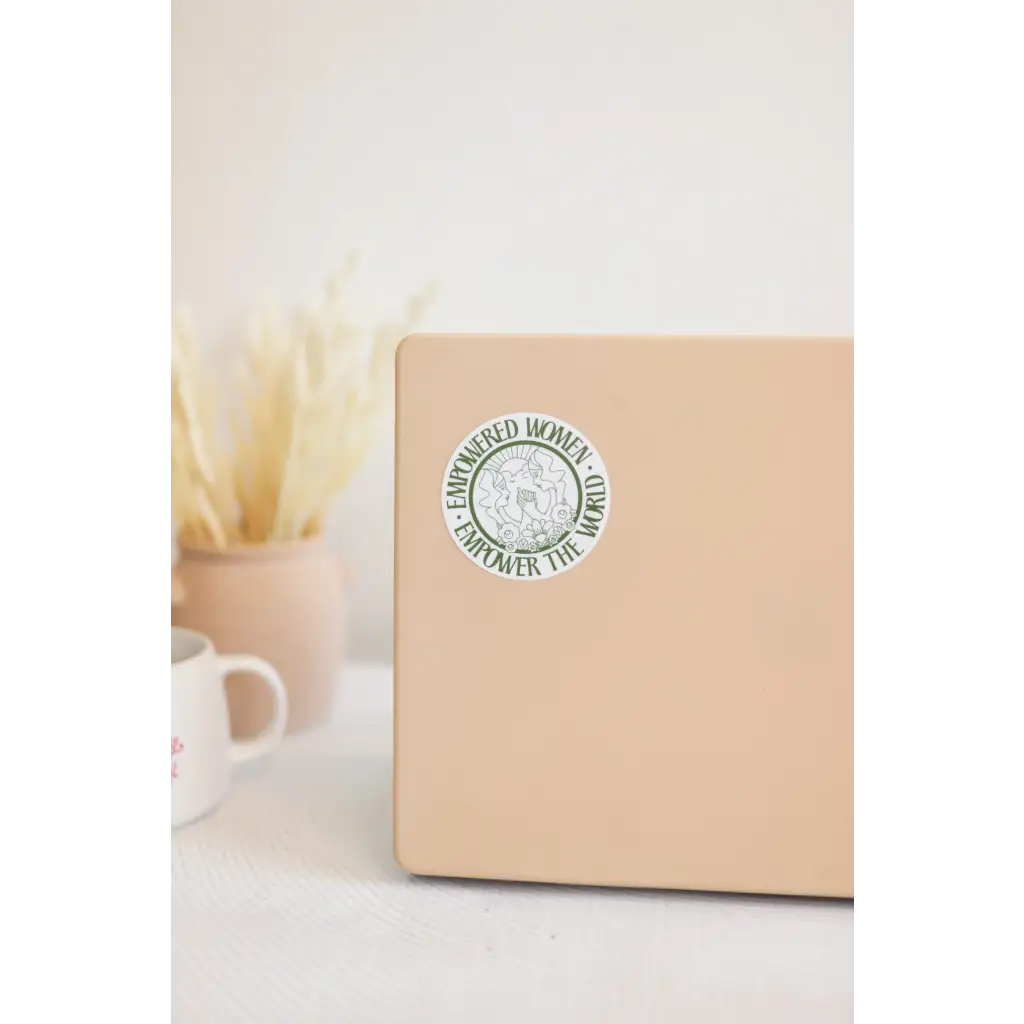 Peach box with seal featuring Empowered Women Sticker for positive vibes and motivation