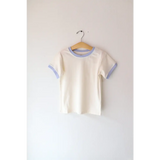 Cream Baby T-shirt with Light Blue Trim, perfect everyday basic ringer style tee