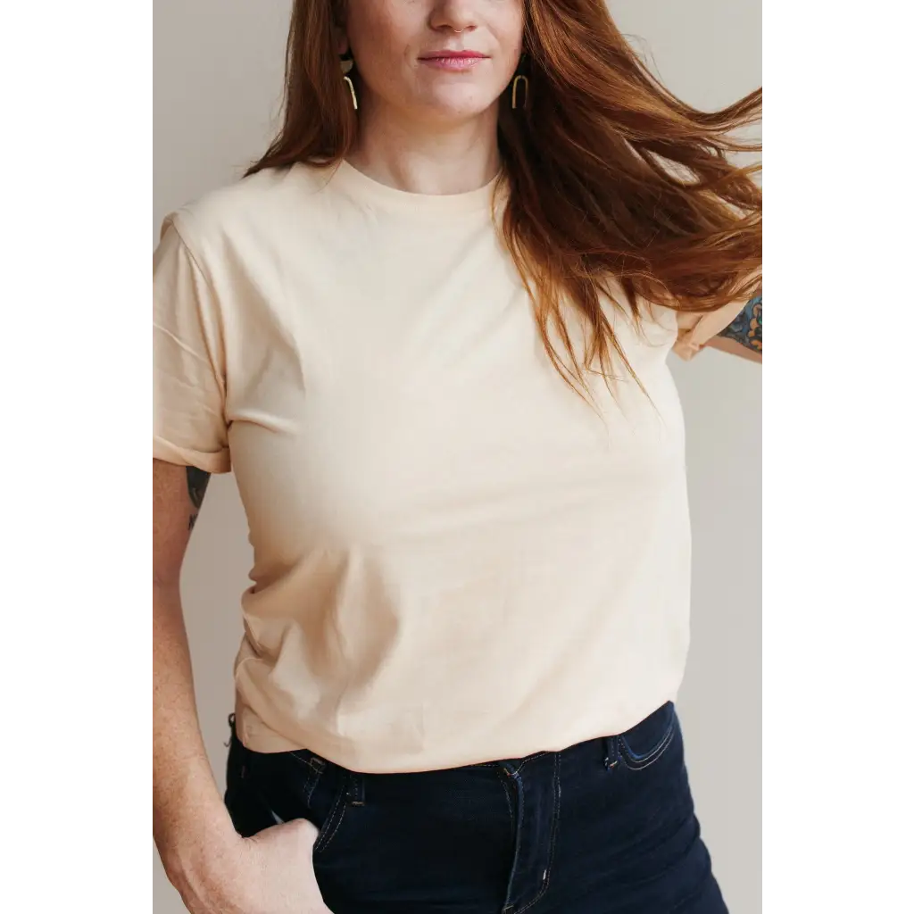 Cream-colored Sunkiss Unisex Adult Tee made from soft organic cotton for daily wear